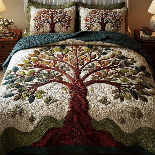 Nature Crest quilted 3-piece bedding set on a made bed with two matching pillow shams