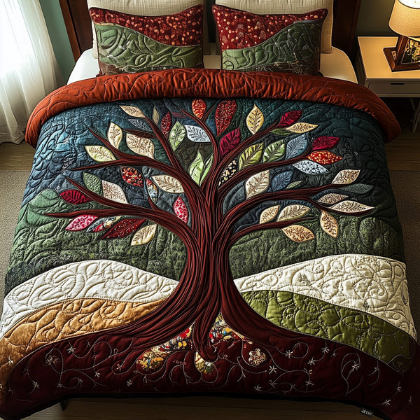 Nature Embrace quilted 3-piece bedding set on a made bed with two matching pillow shams