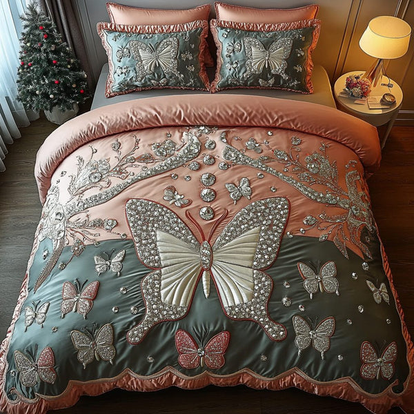 Nature Embrace quilted 3-piece bedding set on a made bed with two matching pillow shams