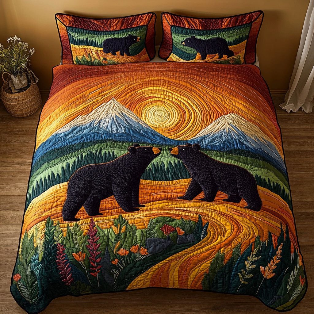 Nature Embrace quilted 3-piece bedding set on a made bed with two matching pillow shams
