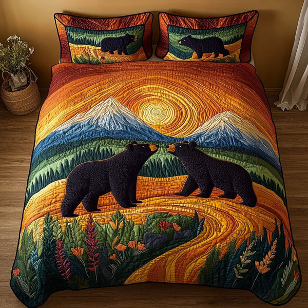 Nature Embrace quilted 3-piece bedding set on a made bed with two matching pillow shams