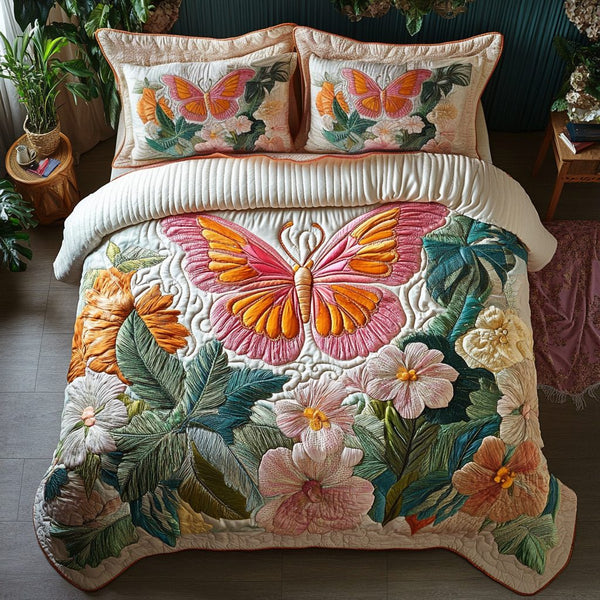 Nature Flight quilted 3-piece bedding set on a made bed with two matching pillow shams
