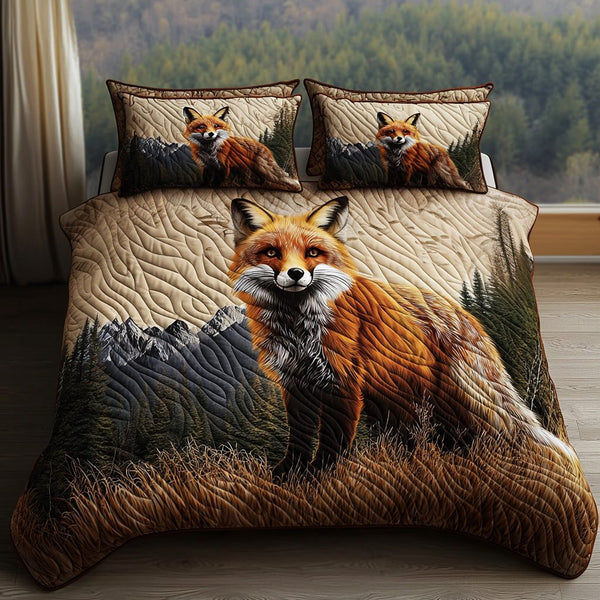 Nature Gaze quilted 3-piece bedding set on a made bed with two matching pillow shams
