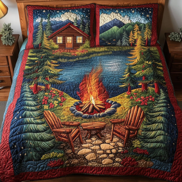 Nature Giggles quilted 3-piece bedding set on a made bed with two matching pillow shams