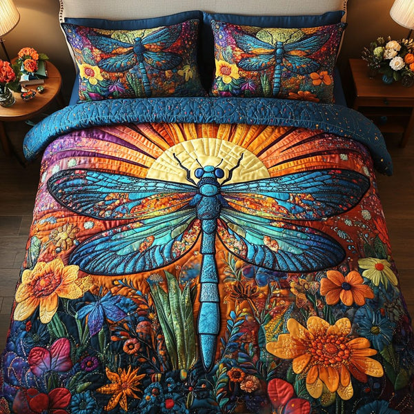 Nature Glimmer quilted 3-piece bedding set on a made bed with two matching pillow shams
