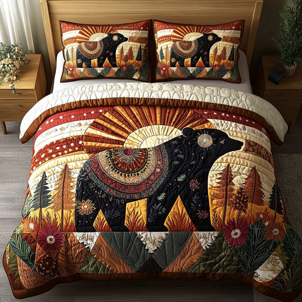 Nature Glow quilted 3-piece bedding set on a made bed with two matching pillow shams