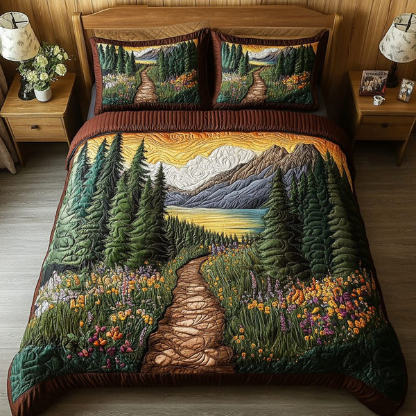 Nature Glow quilted 3-piece bedding set on a made bed with two matching pillow shams