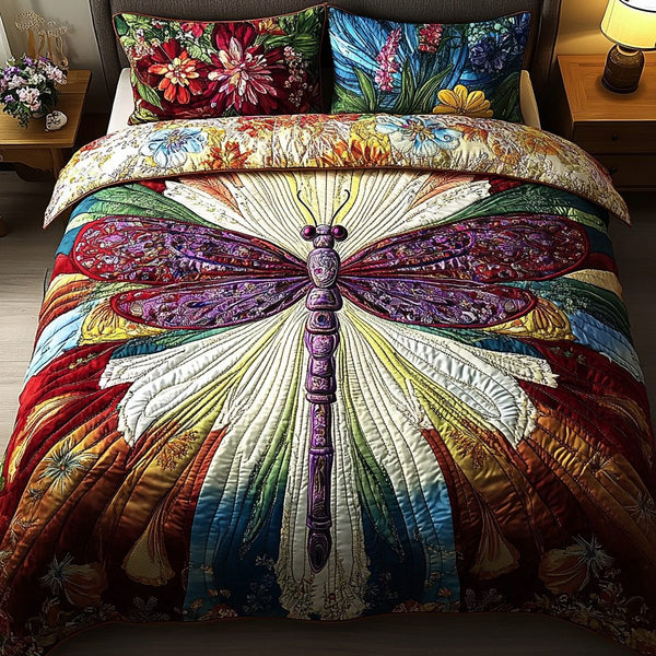 Nature Grace quilted 3-piece bedding set on a made bed with two matching pillow shams