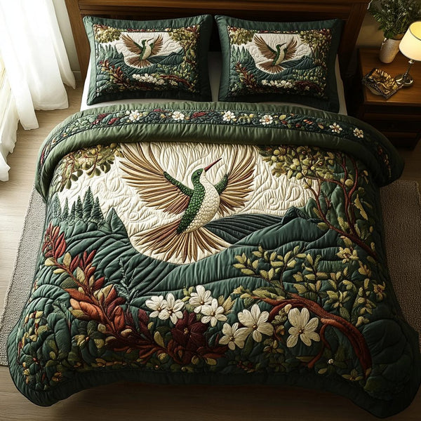 Nature Grace quilted 3-piece bedding set on a made bed with two matching pillow shams