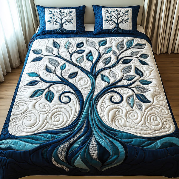 Nature Harmony quilted 3-piece bedding set on a made bed with two matching pillow shams