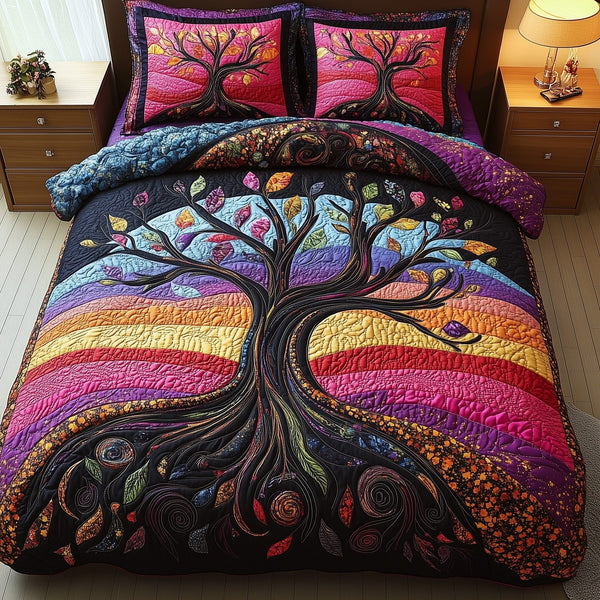 Nature Harmony quilted 3-piece bedding set on a made bed with two matching pillow shams