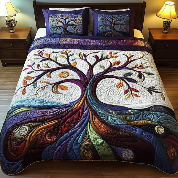 Nature Harmony quilted 3-piece bedding set on a made bed with two matching pillow shams