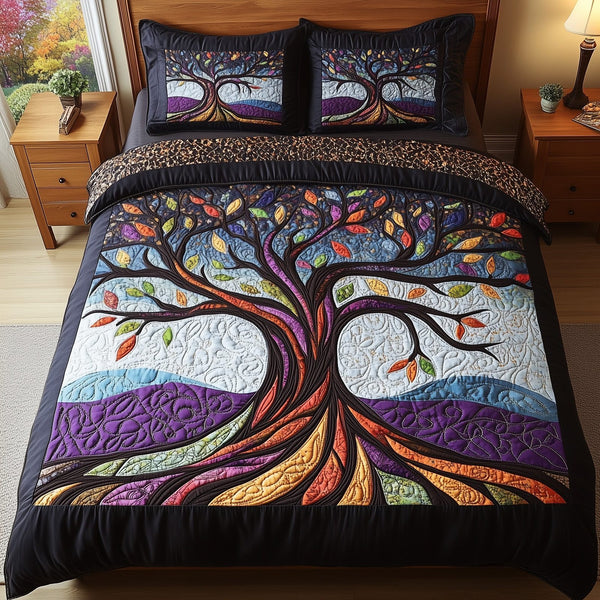Nature Harmony quilted 3-piece bedding set on a made bed with two matching pillow shams