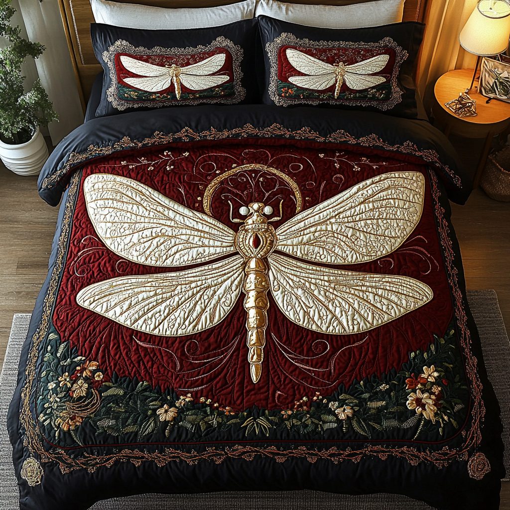 Nature Jewel quilted 3-piece bedding set on a made bed with two matching pillow shams