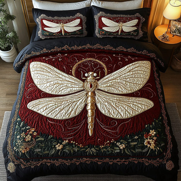 Nature Jewel quilted 3-piece bedding set on a made bed with two matching pillow shams