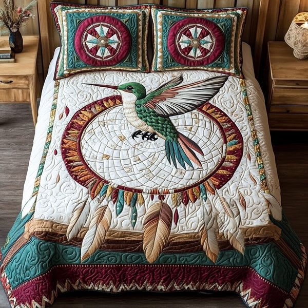 Nature Jewel quilted 3-piece bedding set on a made bed with two matching pillow shams