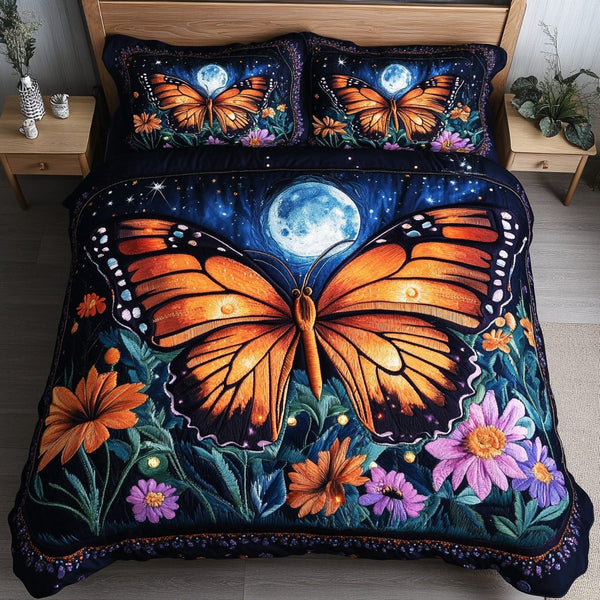 Nature Jewel quilted 3-piece bedding set on a made bed with two matching pillow shams