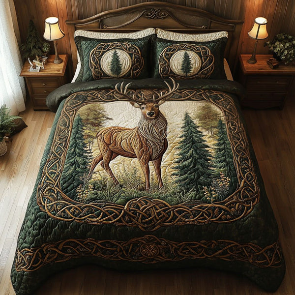 Nature Majesty quilted 3-piece bedding set on a made bed with two matching pillow shams