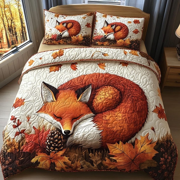Nature Muse quilted 3-piece bedding set on a made bed with two matching pillow shams