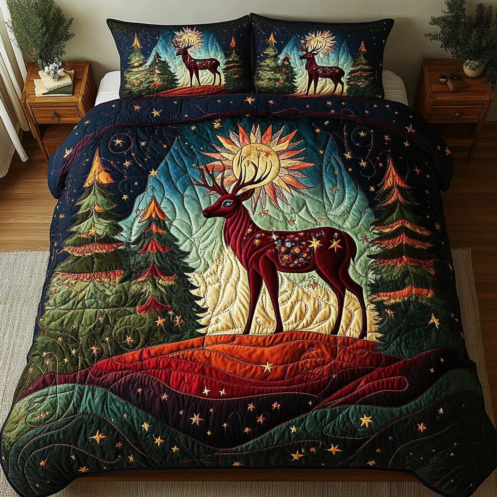 Nature Noble quilted 3-piece bedding set on a made bed with two matching pillow shams