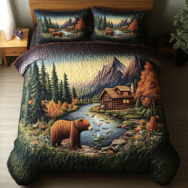 Nature Pride quilted 3-piece bedding set on a made bed with two matching pillow shams