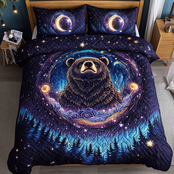 Nature Protector quilted 3-piece bedding set on a made bed with two matching pillow shams