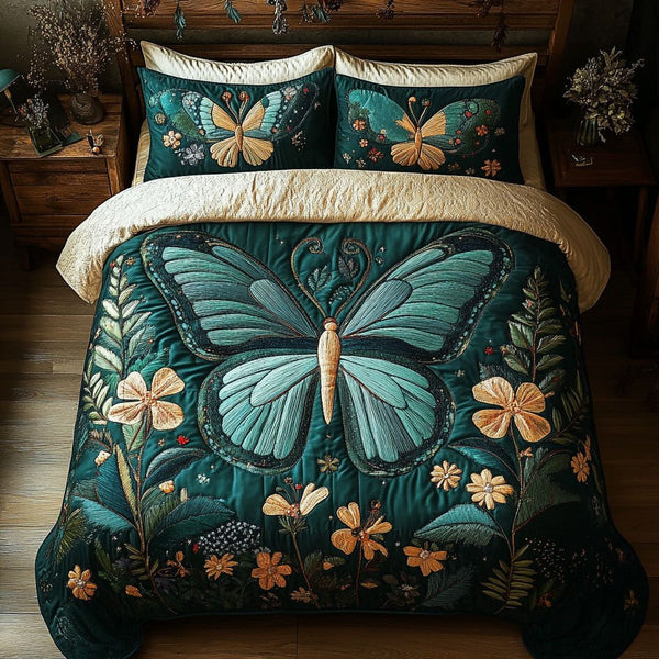 Nature Radiance quilted 3-piece bedding set on a made bed with two matching pillow shams