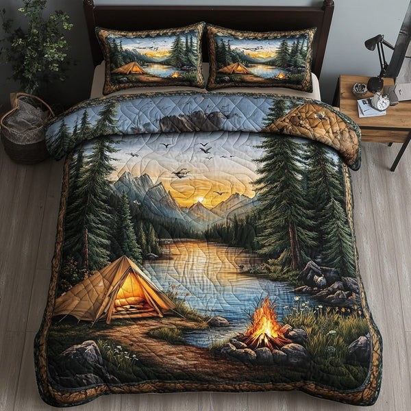 Nature Rest quilted 3-piece bedding set on a made bed with two matching pillow shams