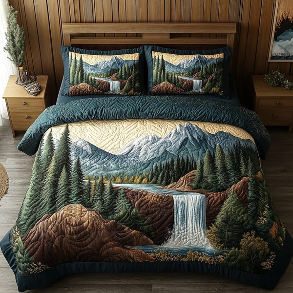 Nature Rest quilted 3-piece bedding set on a made bed with two matching pillow shams