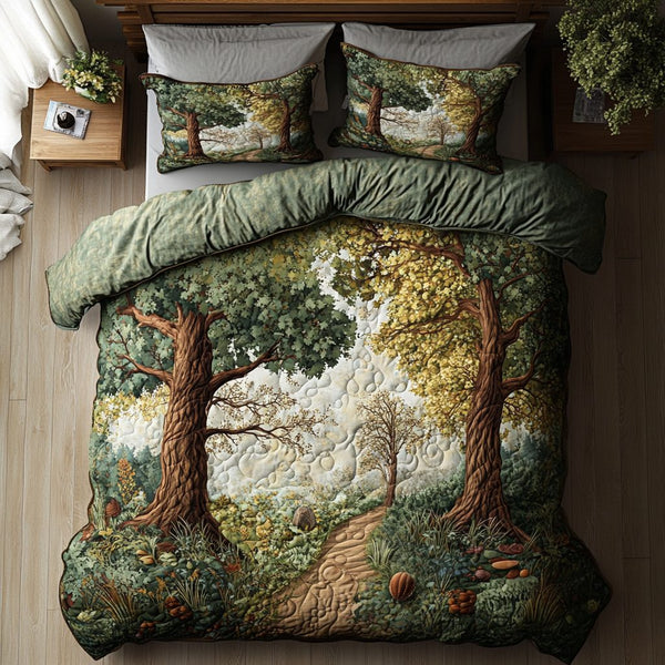 Nature Roots quilted 3-piece bedding set on a made bed with two matching pillow shams