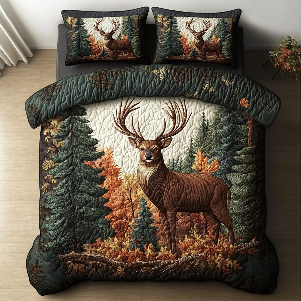 Nature Spirit quilted 3-piece bedding set on a made bed with two matching pillow shams