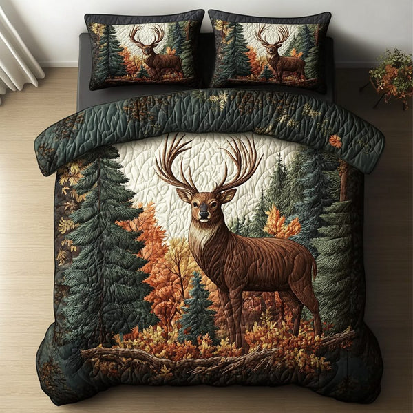 Nature Spirit quilted 3-piece bedding set on a made bed with two matching pillow shams