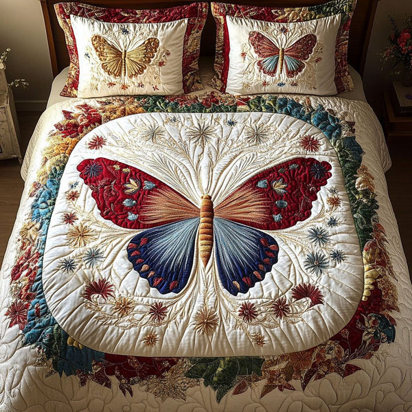 Nature Spirit quilted 3-piece bedding set on a made bed with two matching pillow shams
