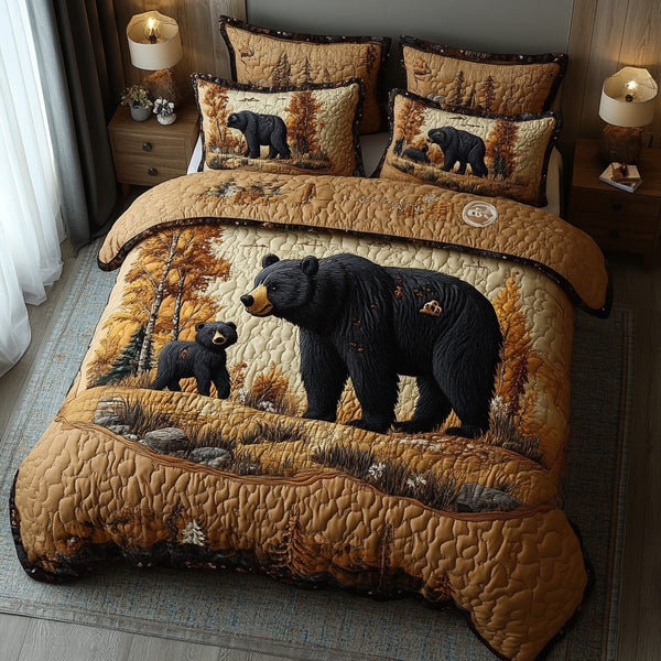 Nature Strength quilted 3-piece bedding set on a made bed with two matching pillow shams