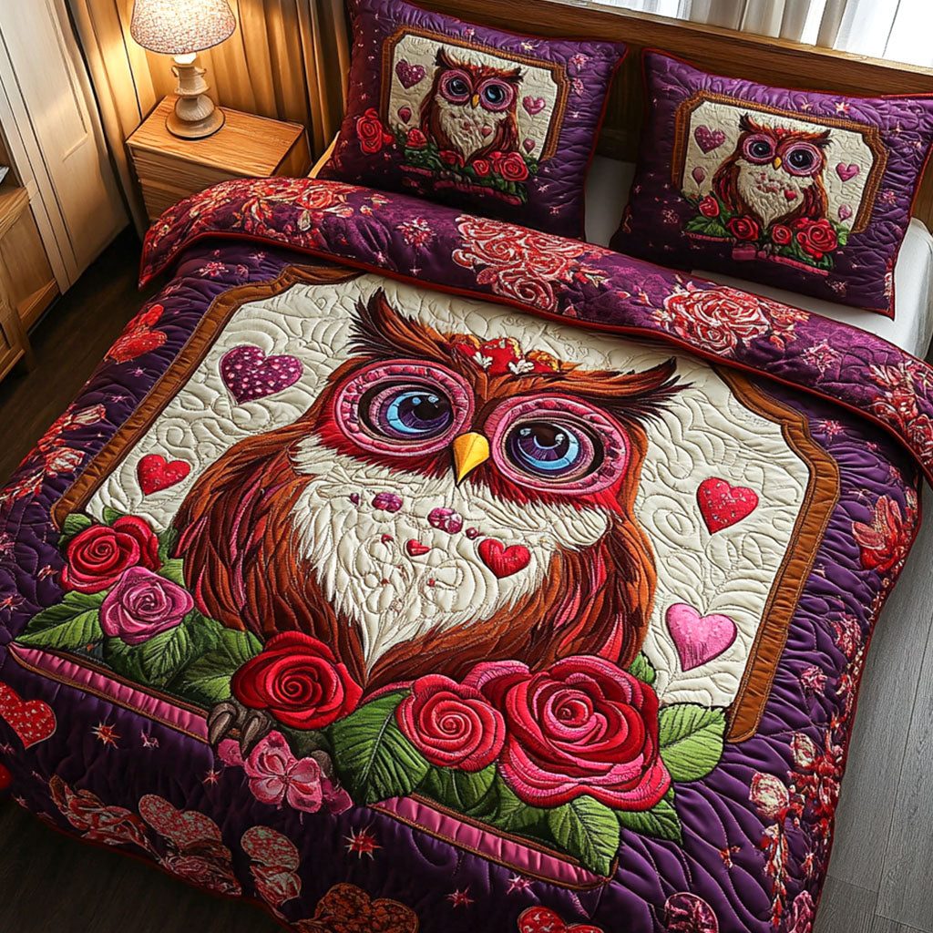 Nature Valentine quilted 3-piece bedding set on a made bed with two matching pillow shams