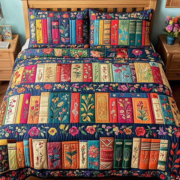 Nature Volume quilted 3-piece bedding set on a made bed with two matching pillow shams