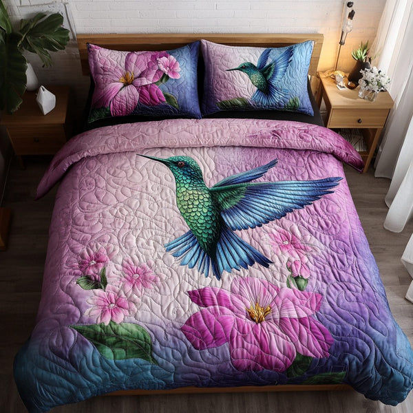 Nature Whisper quilted 3-piece bedding set on a made bed with two matching pillow shams