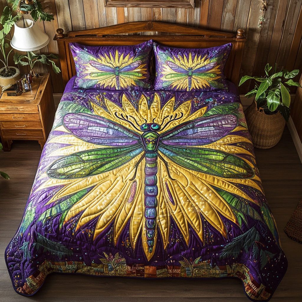 Natures Harmony quilted 3-piece bedding set on a made bed with two matching pillow shams