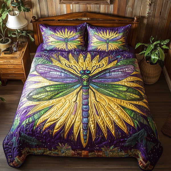 Natures Harmony quilted 3-piece bedding set on a made bed with two matching pillow shams