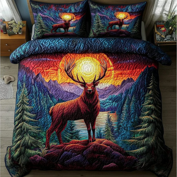 Natures Throne quilted 3-piece bedding set on a made bed with two matching pillow shams