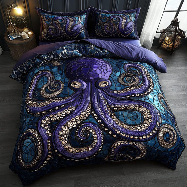 Nautical Enchantment quilted 3-piece bedding set on a made bed in a light coastal bedroom