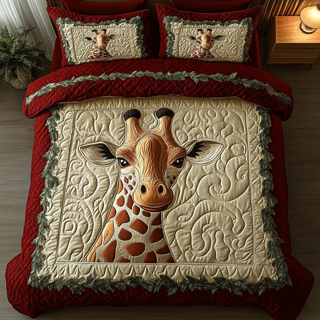 Neck of Wonders quilted 3-piece bedding set on a made bed with two matching pillow shams