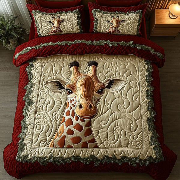 Neck of Wonders quilted 3-piece bedding set on a made bed with two matching pillow shams