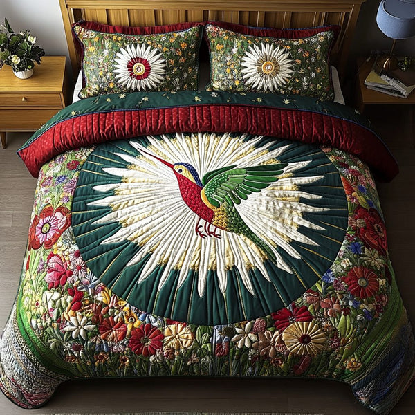 Nectar Breeze quilted 3-piece bedding set on a made bed with two matching pillow shams