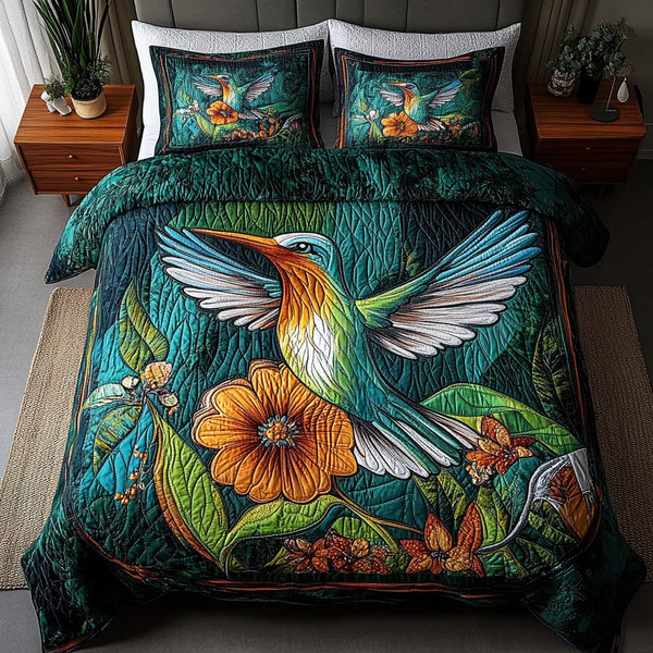 Nectar Dancer quilted 3-piece bedding set on a made bed with two matching pillow shams