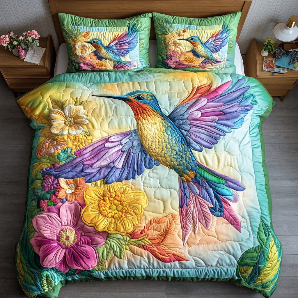 Nectar Dream quilted 3-piece bedding set on a made bed with two matching pillow shams