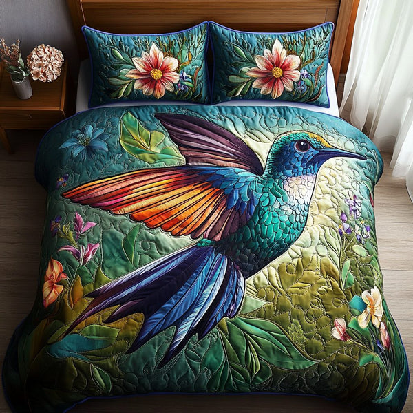 Nectar Dream quilted 3-piece bedding set on a made bed with two matching pillow shams