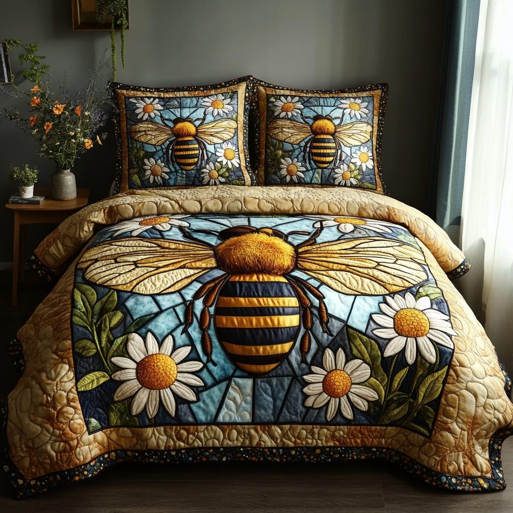 Nectar Nest quilted 3-piece bedding set on a made bed with two matching pillow shams