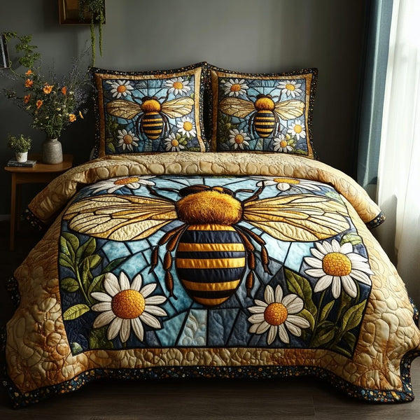 Nectar Nest quilted 3-piece bedding set on a made bed with two matching pillow shams