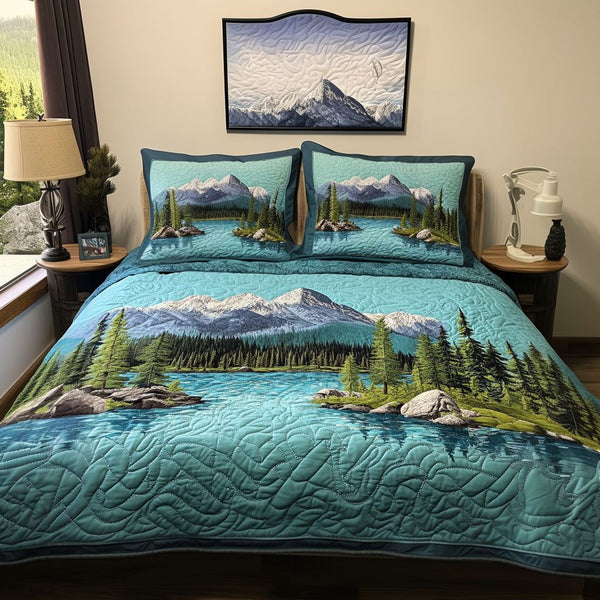 Nevada Reflections quilted 3-piece bedding set on a made bed with two matching pillow shams